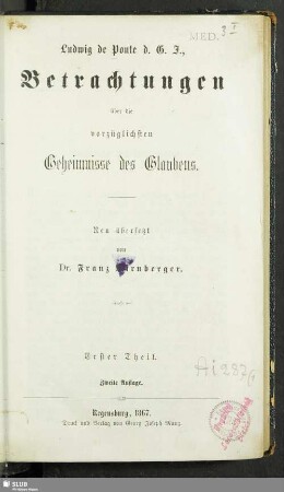 1: Betrachtungen über die vorzüglichsten Geheimnisse des Glaubens