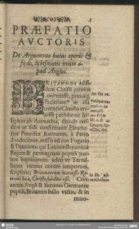 Praefatio Auctoris De Argumento huius operis & foedo, Schismatis initio apud Anglos
