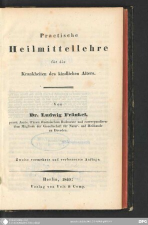 Practische Heilmittellehre für die Krankheiten des kindlichen Alters