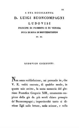 A Sua Eccellenza D. Luigi Buoncompagni Ludovisi Principe Di Piombino E Di Venosa Duca Di Sora Di Monterotondo Ec. Ec.