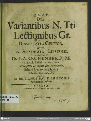 De variantibus N. Tti lectionibus Gr. : dissertatio critica