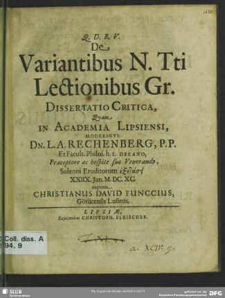 De variantibus N. Tti lectionibus Gr. : dissertatio critica