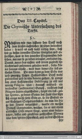 Das XII. Capitel. Die Chymische Untersuchung des Torffs