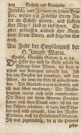 Am Feste der Empfängniß der H. Jungfr. Maria.