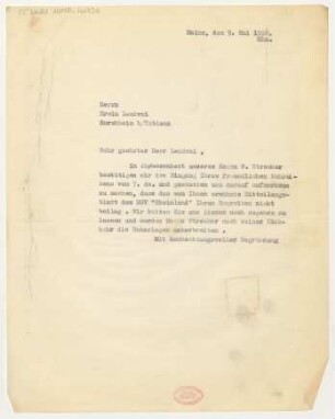 Brief an Erwin Lendvai : 09.05.1928