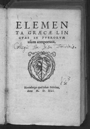 Elementa linguae Graecae : in puerorum usum comportata