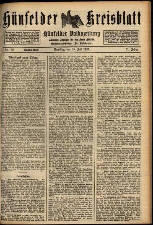 Zweite Ausgabe vom Samstag, den 25. Juli 1925.