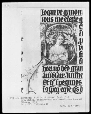 Lateinische Bibel — Initiale S mit einer Person aus dem neuen Testament, Folio 263verso