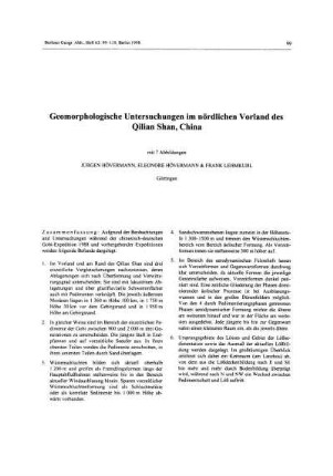 Geomorphologische Untersuchungen im nördlichen Vorland des Qilian Shan, China