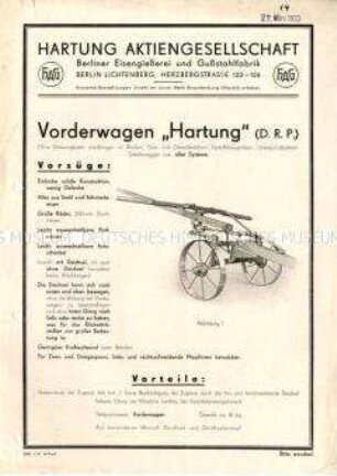 Vorderwagen für Grasmäher, Getreidemäher, Kartoffelgraber, Scheibeneggen usw.