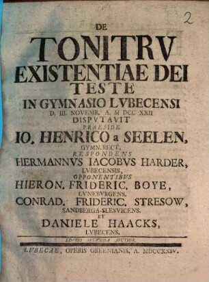 De Tonitru Existentiae Dei Teste