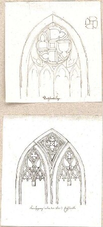 Hoffstadt, Friedrich; Kassette 3: Mappe V.2, Spitzgewölbte Fenster (1229-1243) - Rothenburg u. Kreuzgang neben dem Dom in Eichstätt (Teilansicht)