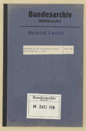 Schreiben an den bayerischen Generalstaatskommissar von Kahr