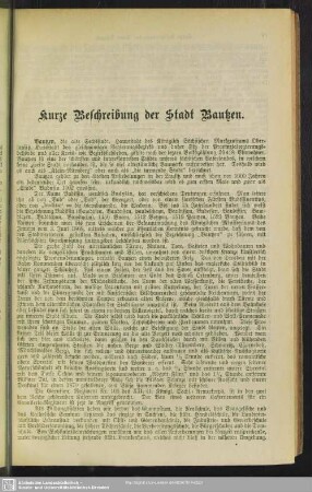 Kurze Beschreibung der Stadt Bautzen