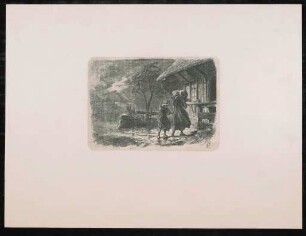 Holzschnitt mit Gewitterdarstellung und zwei Personen