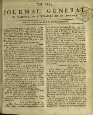 Journal général de politique, de littérature et de commerce. 1793-1802