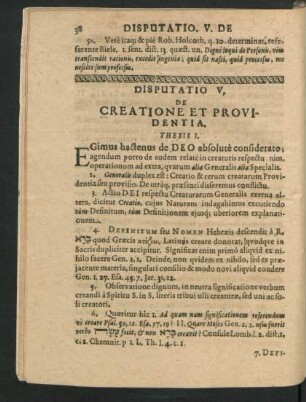Disputatio V. De Creatione Et Providentia.