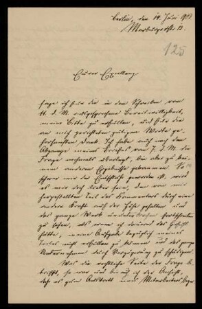 125: Brief von Friedrich Ritgen an Gottlieb Planck, Berlin, 14.6.1903