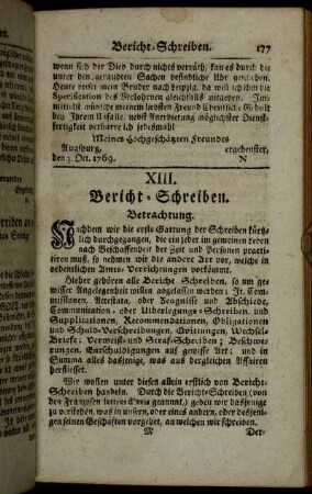 XIII. Bericht-Schreiben.