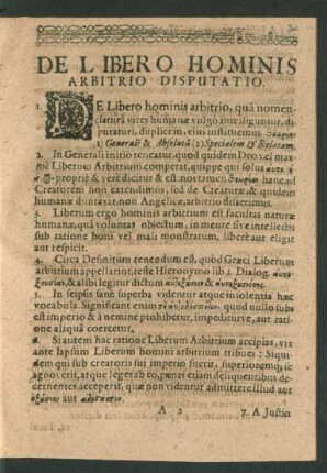 De Libero Hominis Arbitrio Disputatio.