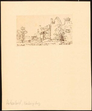 Ruinen der Hadwigsburg (Festung Hohentwiel) im Hegau: Durchzeichnung: Perspektivische Ansicht der Burgruine, nach: Über Land und Meer, 1875, S. 969