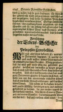 Fortsetzung der Lebens-Geschichte der Prinzeßin Cynobelline.