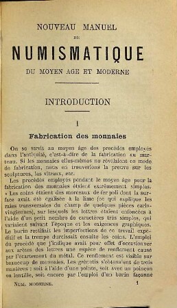 Nouveau manuel de numismatique dun moyen âge et moderne : Ouvr. accomp. d'un Atlas de 14 pl., T. 1