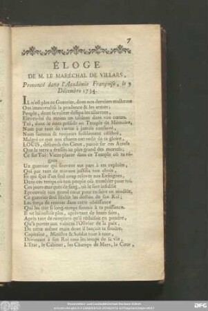 Éloge De M. Le Maréchal De Villars, Prononcé dans l'Académie Françoise, le 9 Décembre 1734.