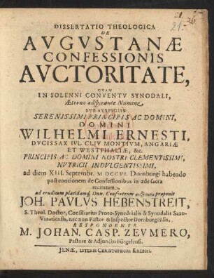 Dissertatio Theologica De Avgvstanæ Confessionis Avctoritate