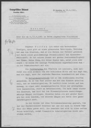 Höfen/Enz mit Rotenbach: Visitationsbericht mit Pfarrbericht 1961