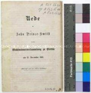Druckschrift mit einer Rede von John Prince-Smith in der Wahlmänner-Versammlung von Stettin