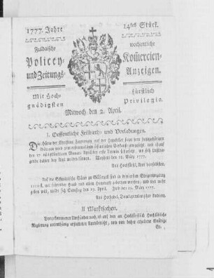 14tes Stück, Ausgabe vom 2. April 1777