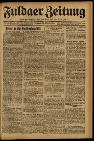 Erste Ausgabe vom Mittwoch, den 26. Oktober 1921.
