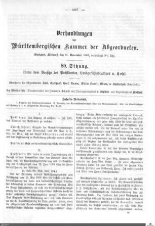 80. Sitzung, Stuttgart, 21.11.1888