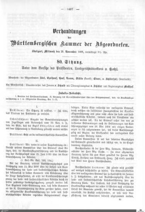 80. Sitzung, Stuttgart, 21.11.1888