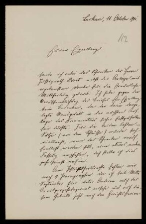 112: Brief von Friedrich Ritgen an Gottlieb Planck, Luckau (Landkreis Dahme-Spreewald), 11.10.1901