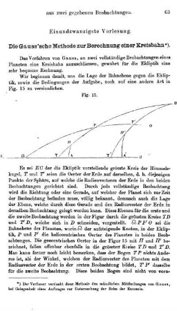 21. Die Gauss'sche Methode zur Berechnung einer Kreisbahn.