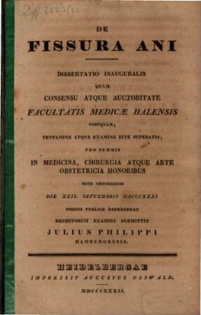 De fissura ani : Diss. inaug.