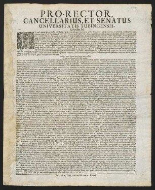 Pro-Rector, Cancellarius, Et Senatus Universitatis Tubingensis, Lectoribus Sal.