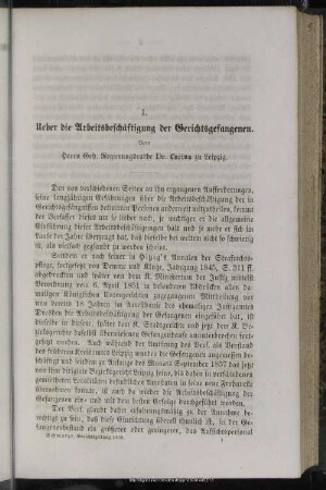 I. Ueber die Arbeitsbeschäftigung der Gerichtsgefangenen