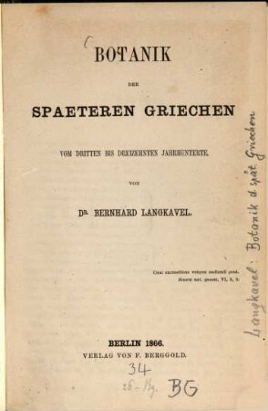 Botanik der späteren Griechen : vom dritten bis dreizehnten Jahrhundert