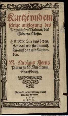 Kurtze und einfeltige Auslegung des 90. Psalms