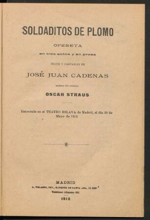 Soldaditos de plomo : opereta en tres actos y en prosa