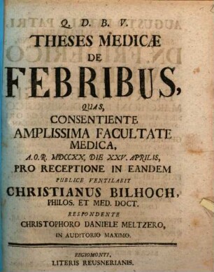 Theses Medicæ De Febribus