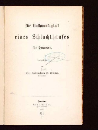 Die Nothwendigkeit eines Schlachthauses für Hannover