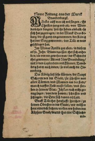 Newe Zeitung aus der Marck Brandenburgk.