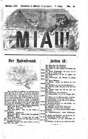Miau : der gestiefelte Kater ; ein humoristisches Volksblatt. 1869 = Jg. 5, Nr. 1 - 27