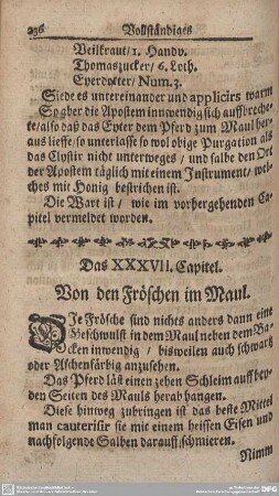 Das XXXVII. Capitel. Von den Fröschen im Maul.