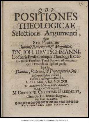 Positiones Theologicae Selectioris Argumenti