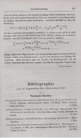 Bibliographie vom 16. September bis 1. November 1857.